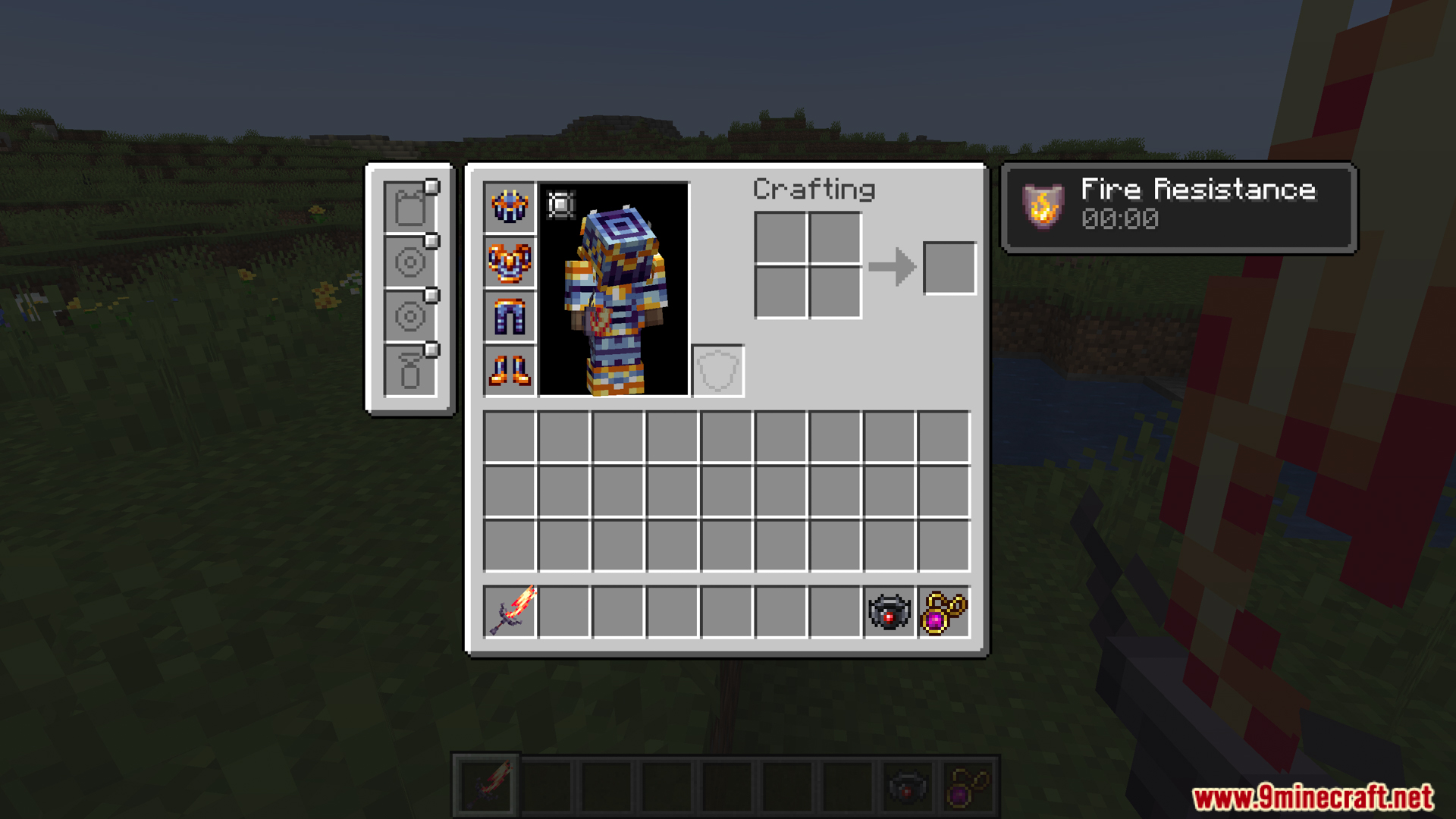 Player wearing ornate modded armor in the inventory screen