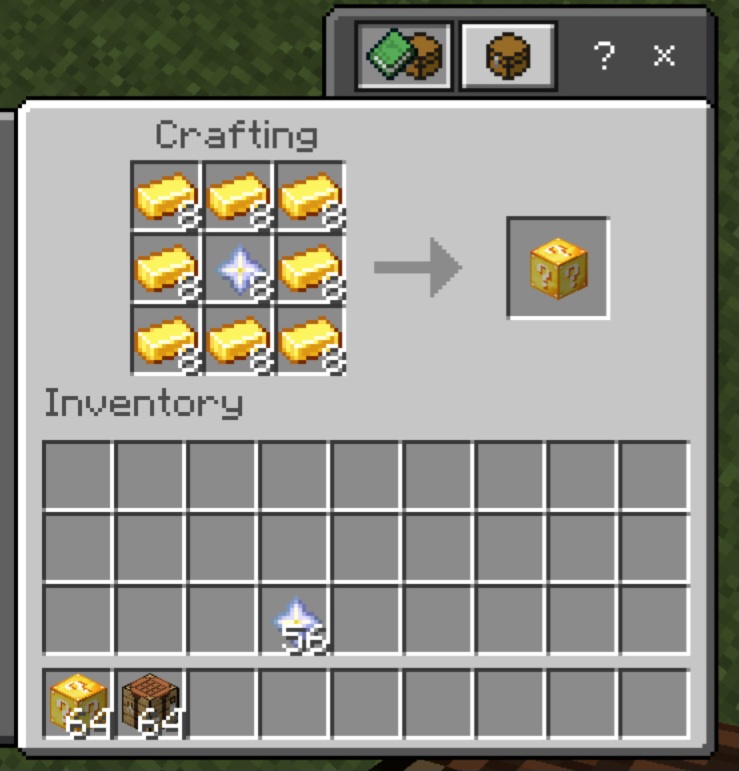 Player crafting a lucky block with gold ingots and nether star