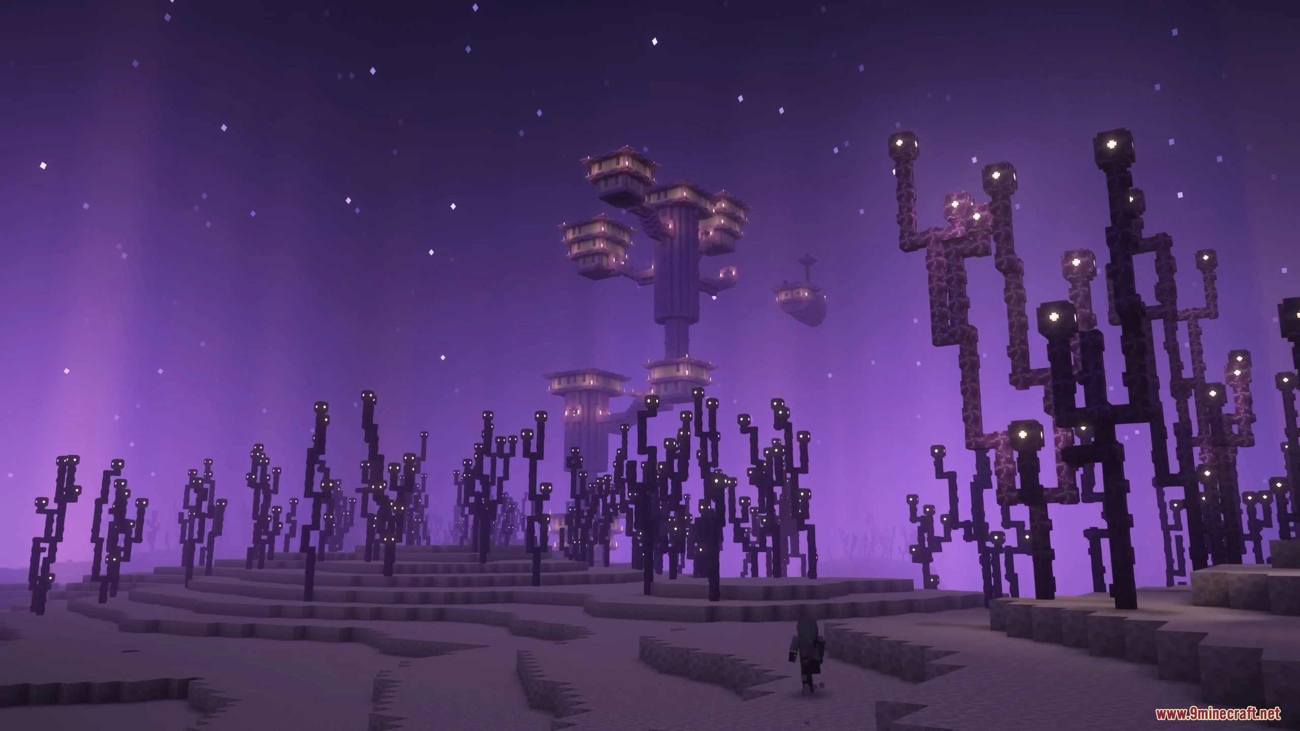 Choose Dimension Mod Screenshot 3 Player exploring The End dimension landscape using Choose Dimension Mod