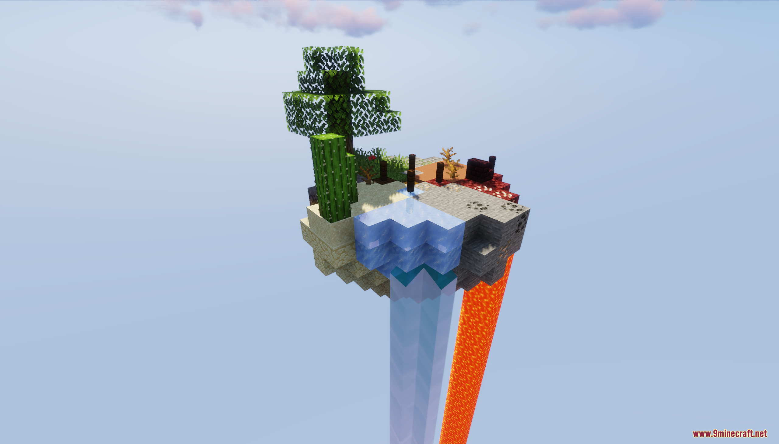 A floating island with lava and water streams