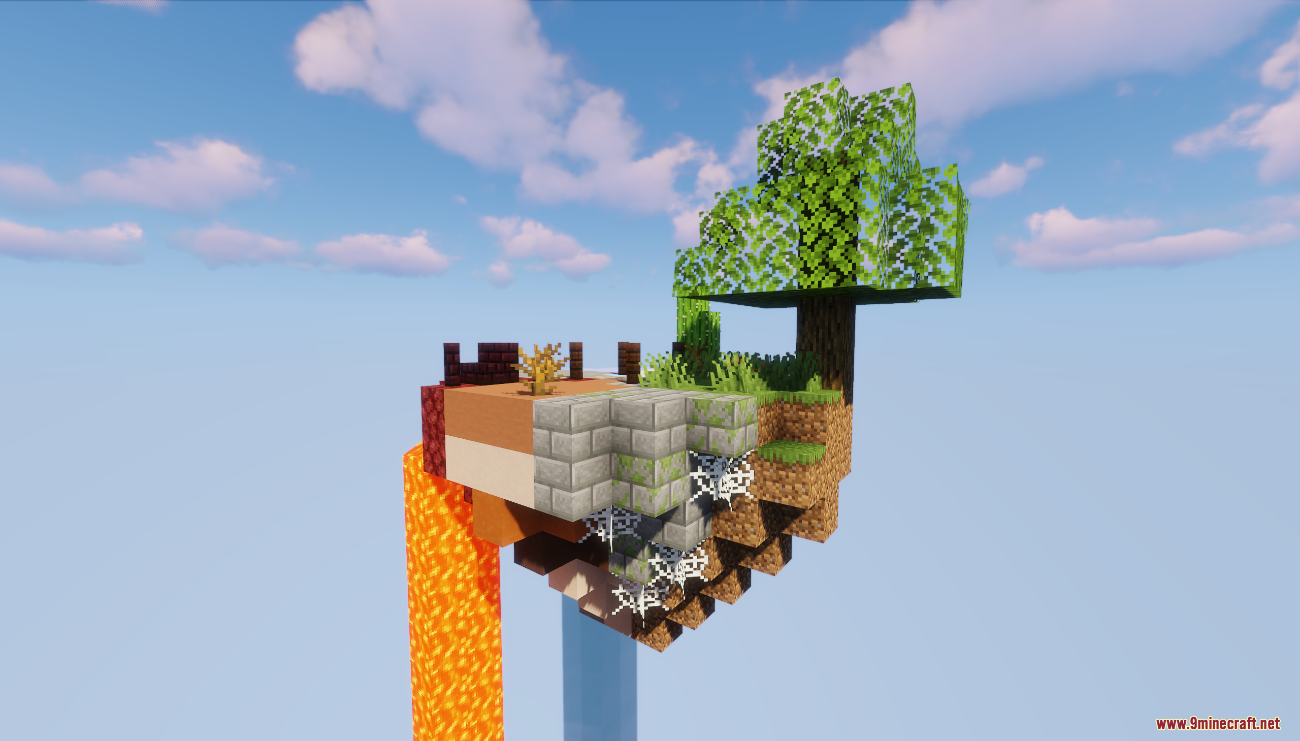 A small farm on a floating island with stone bricks