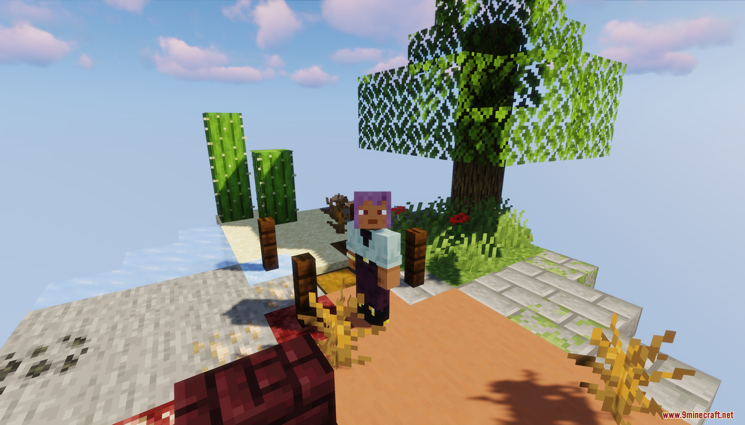 A player character standing on a small floating island