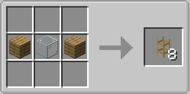 Crafting recipe for wooden pipes using oak planks and glass