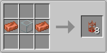 Crafting recipe for copper pipes using copper ingots and glass