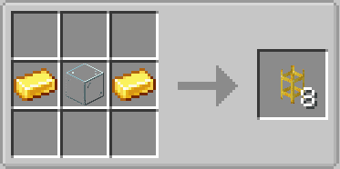 Crafting recipe for golden pipes using gold and glass