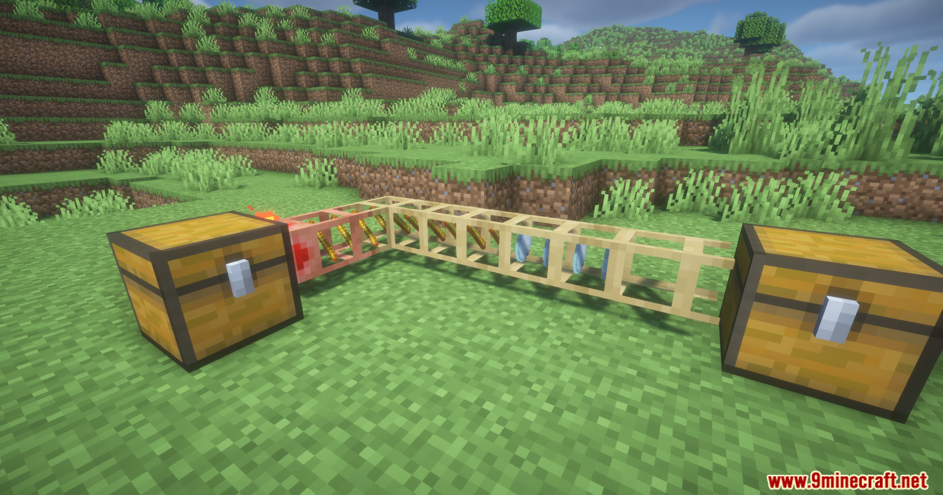 Golden pipes speeding up items moving around a corner to chest