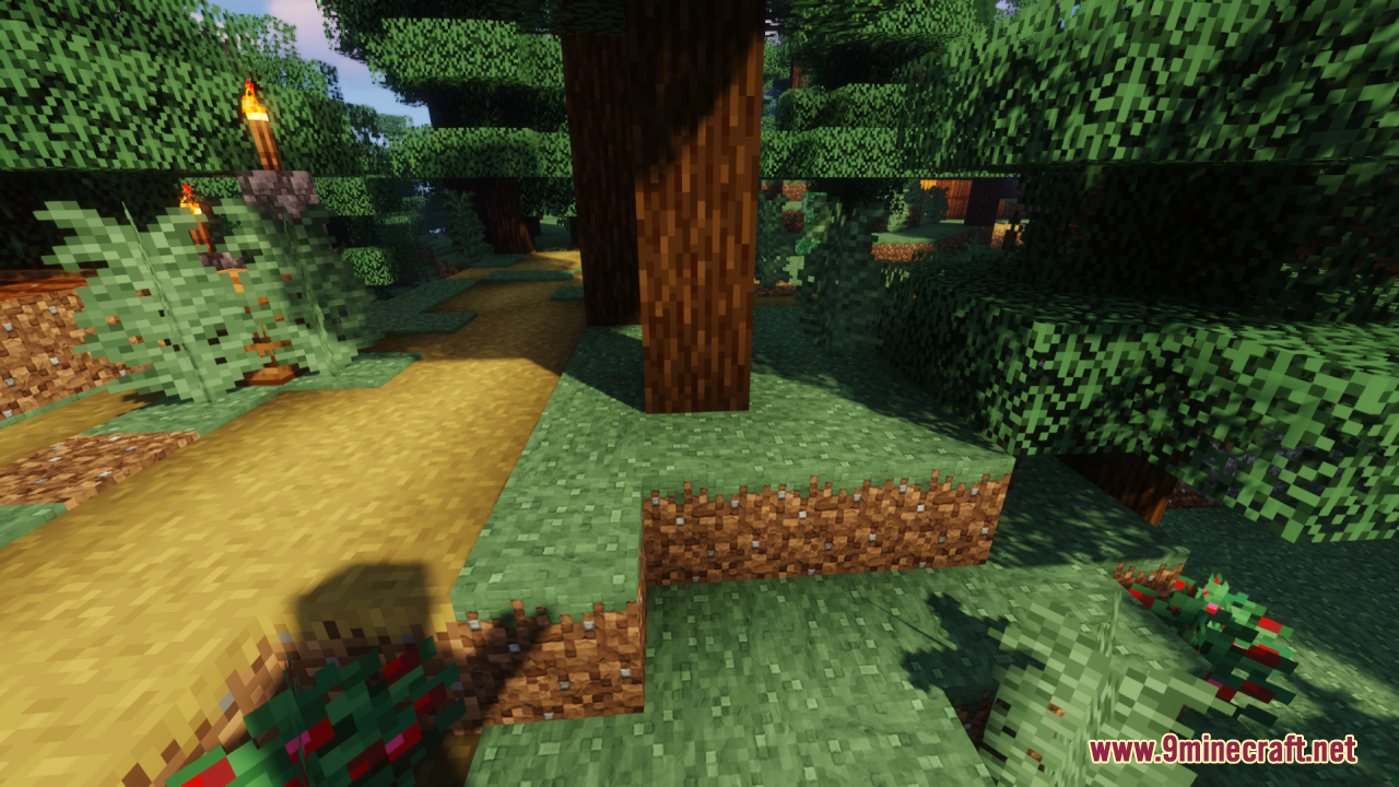Forest path showing smooth clay style grass and dirt blocks