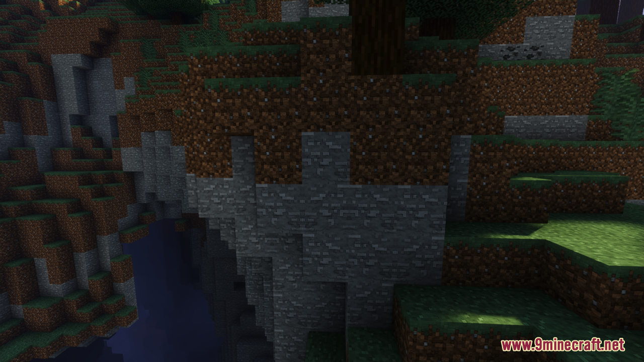 Stone and dirt blocks on a cliff with smooth clay textures