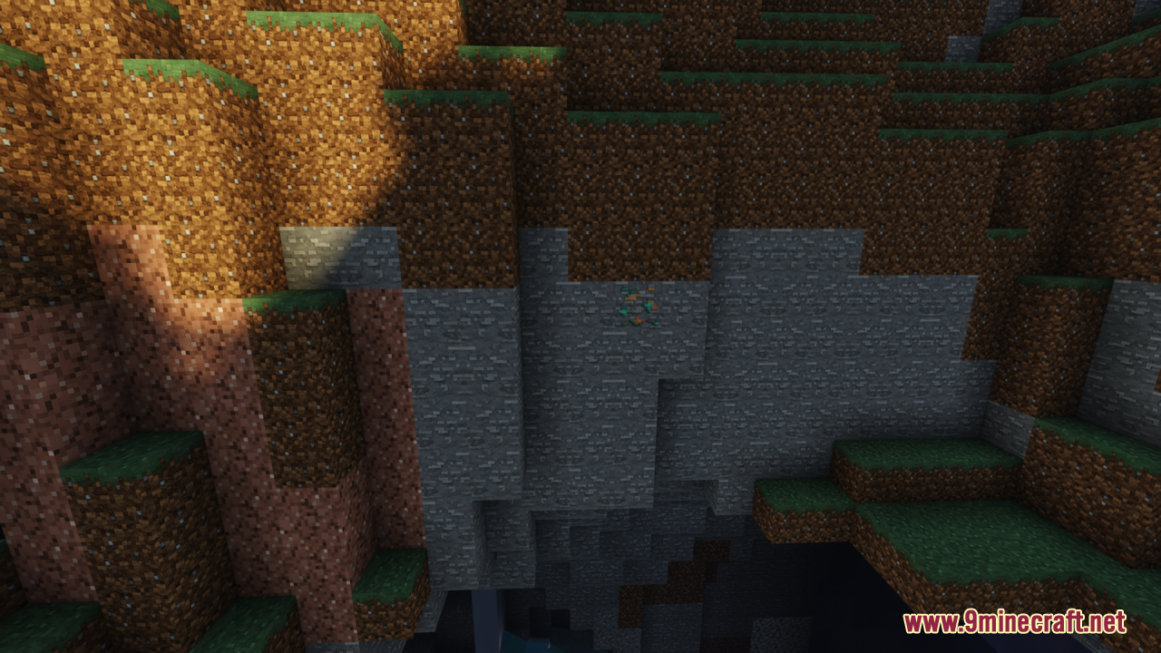 Cave entrance showing smooth stone and dirt blocks in clay style