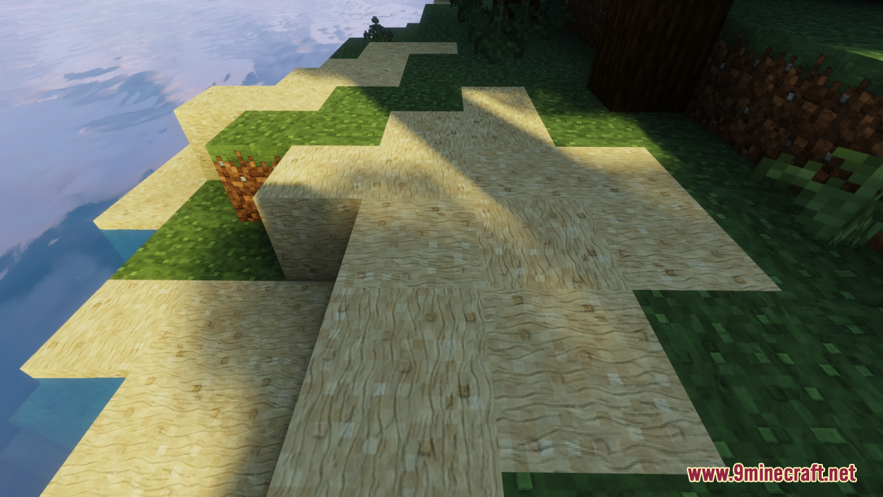 Wavy sand blocks near water showcasing the Clayful Texture Pack