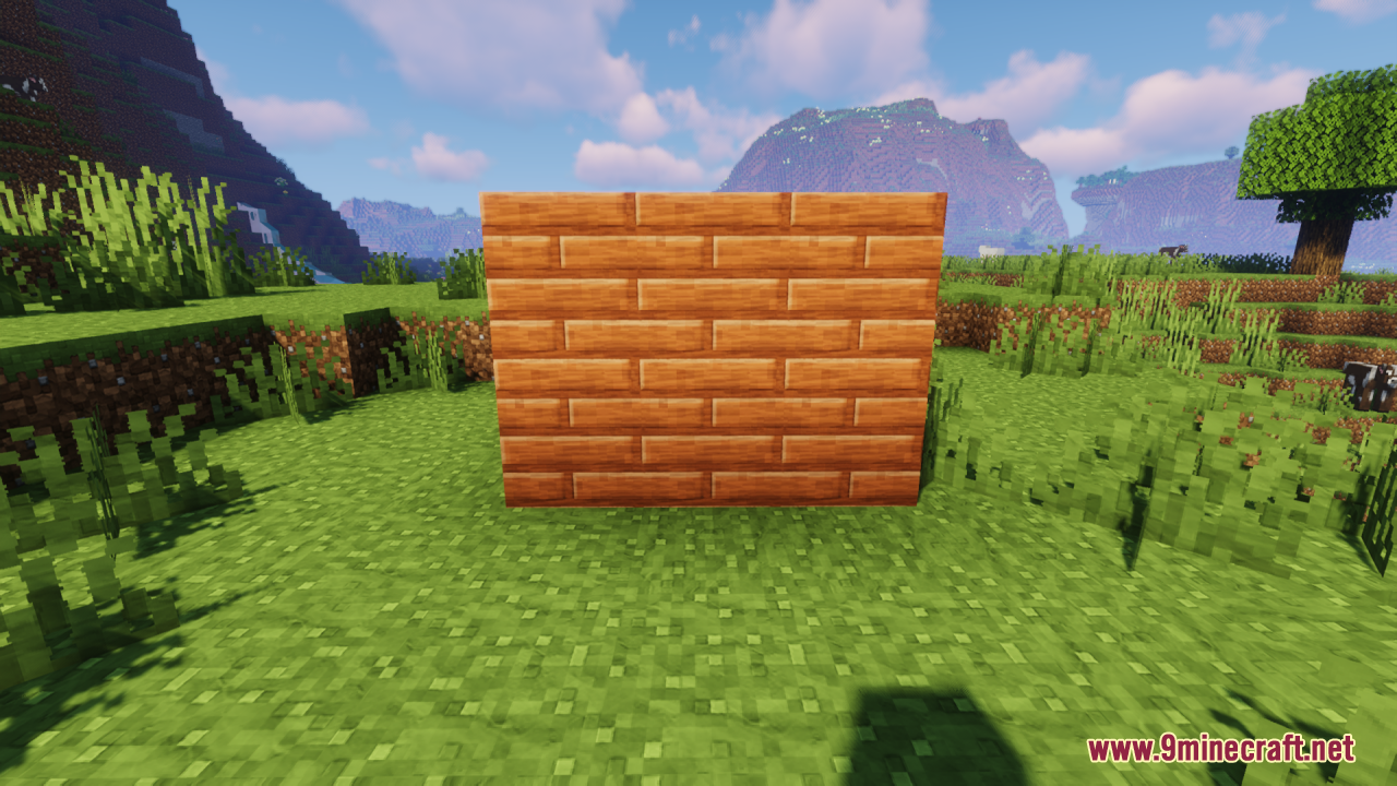 A wall built from wooden plank blocks with smooth textures