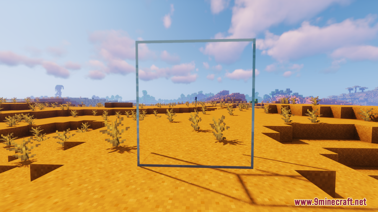 A clear glass frame in a desert biome