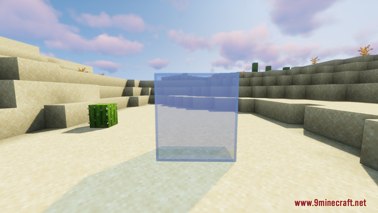 A single clear glass block in a desert biome