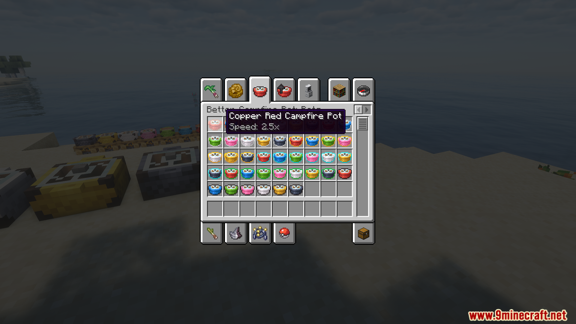 Inventory menu displaying Copper Red Campfire Pot and its cooking speed