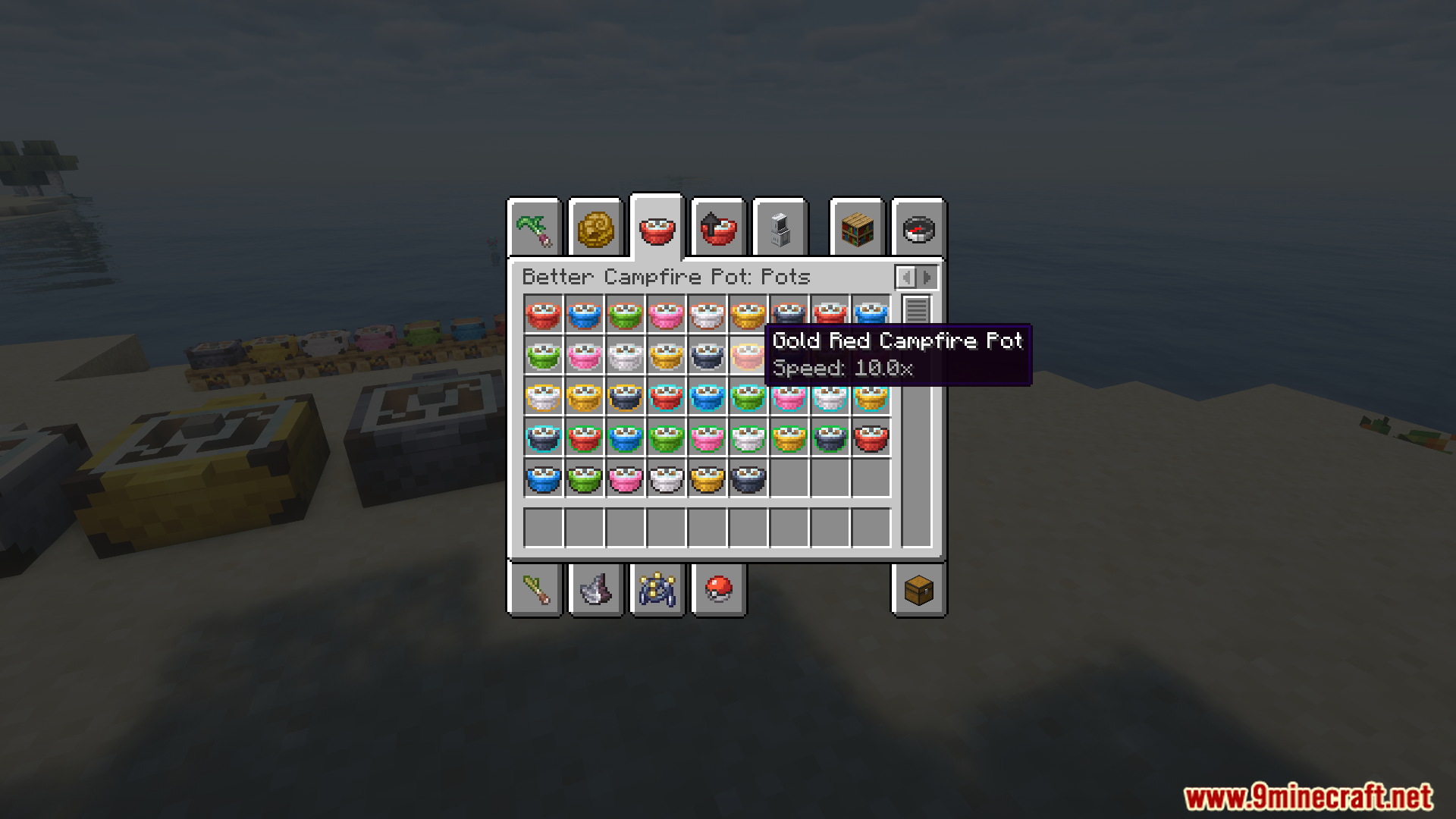 Inventory showing Gold Red Campfire Pot with a much faster speed