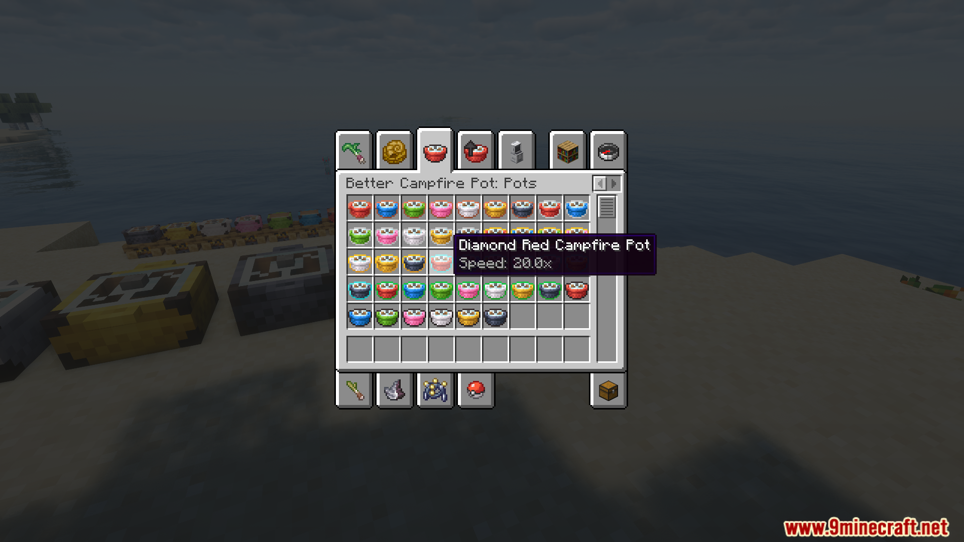 Viewing the Diamond Red Campfire Pot in the creative inventory