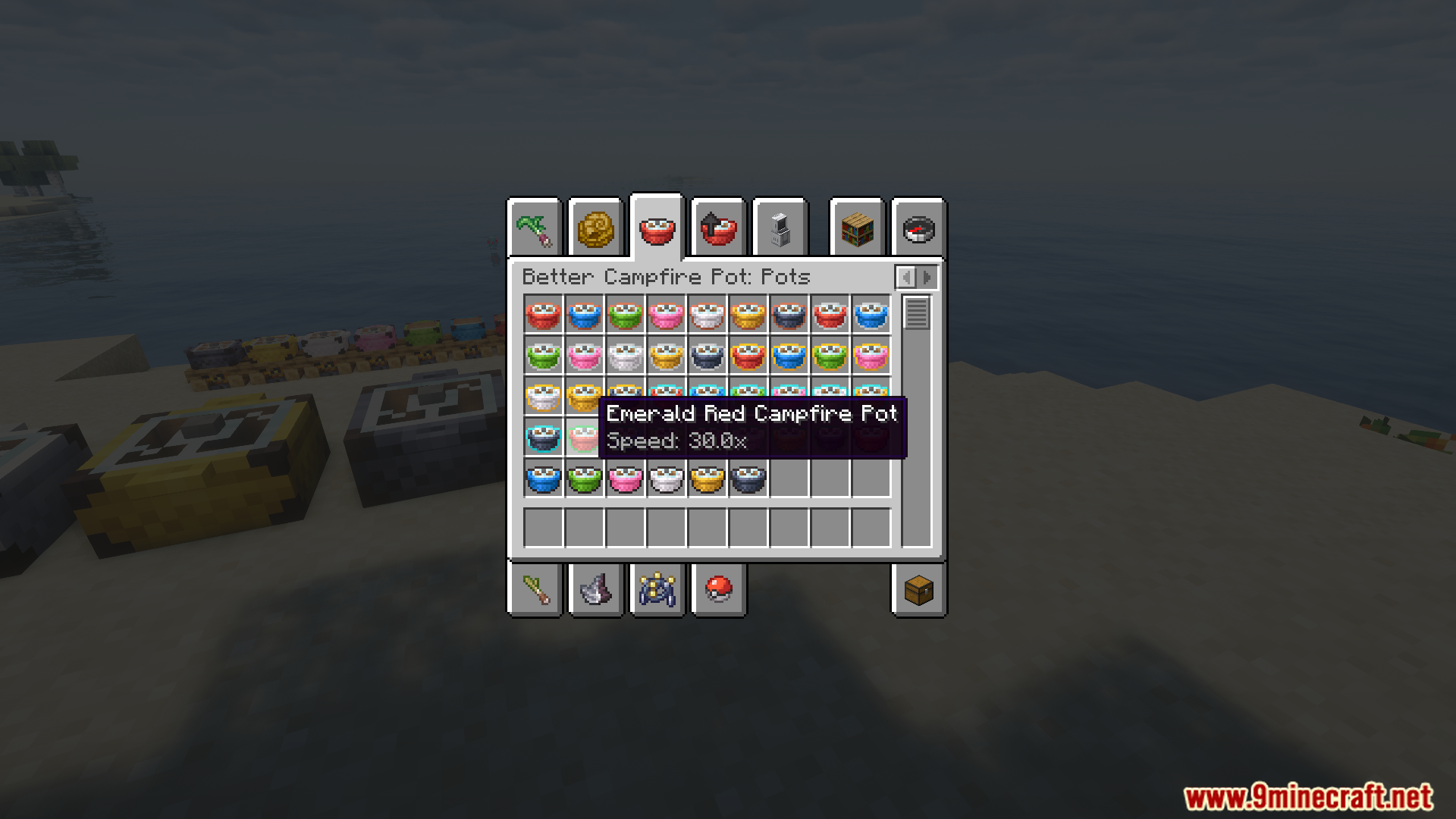 Hovering over the Emerald Red Campfire Pot in the menu