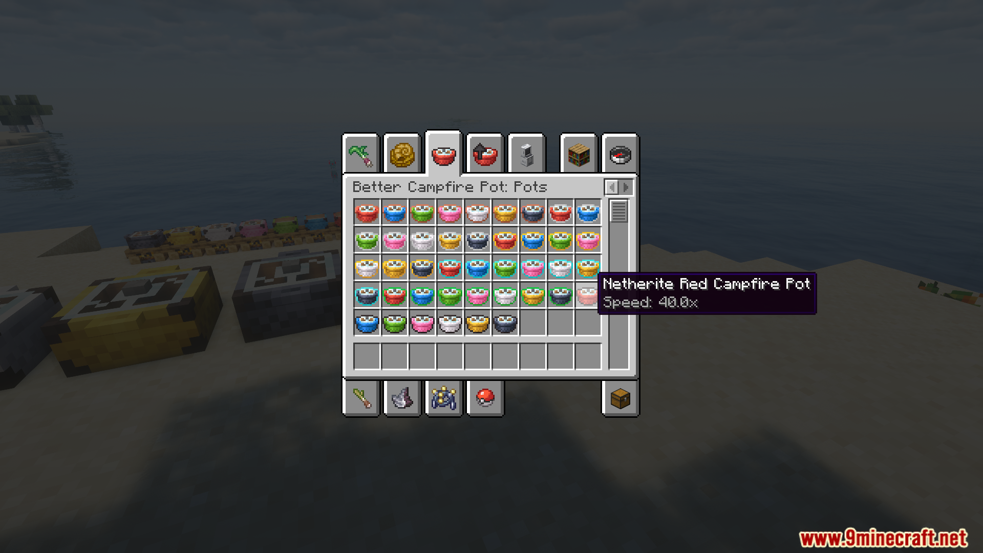Checking the Netherite Red Campfire Pot speed in the inventory