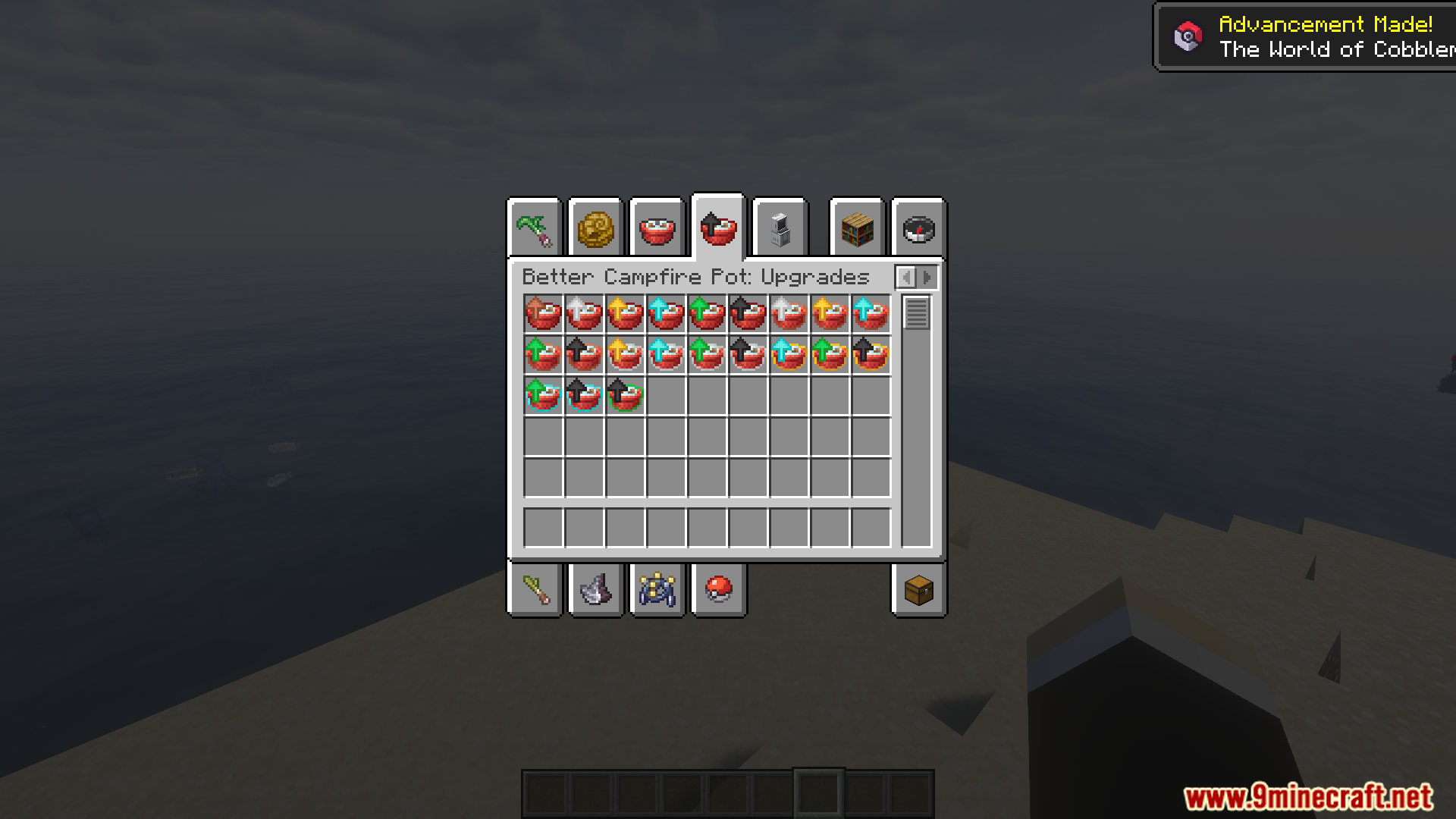 Creative inventory menu showing various campfire pot upgrade items