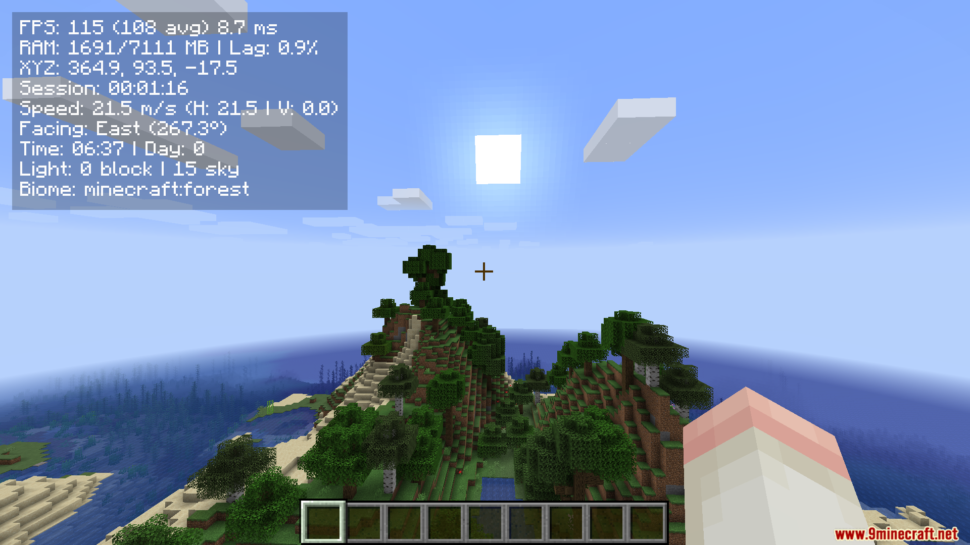 First-person perspective of a coastal mountain at sunrise