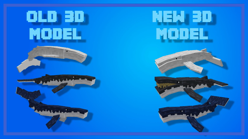 Immersive Fauna Aquatic Update Addon Screenshot 13 Comparison of old and new whale models in Minecraft Bedrock