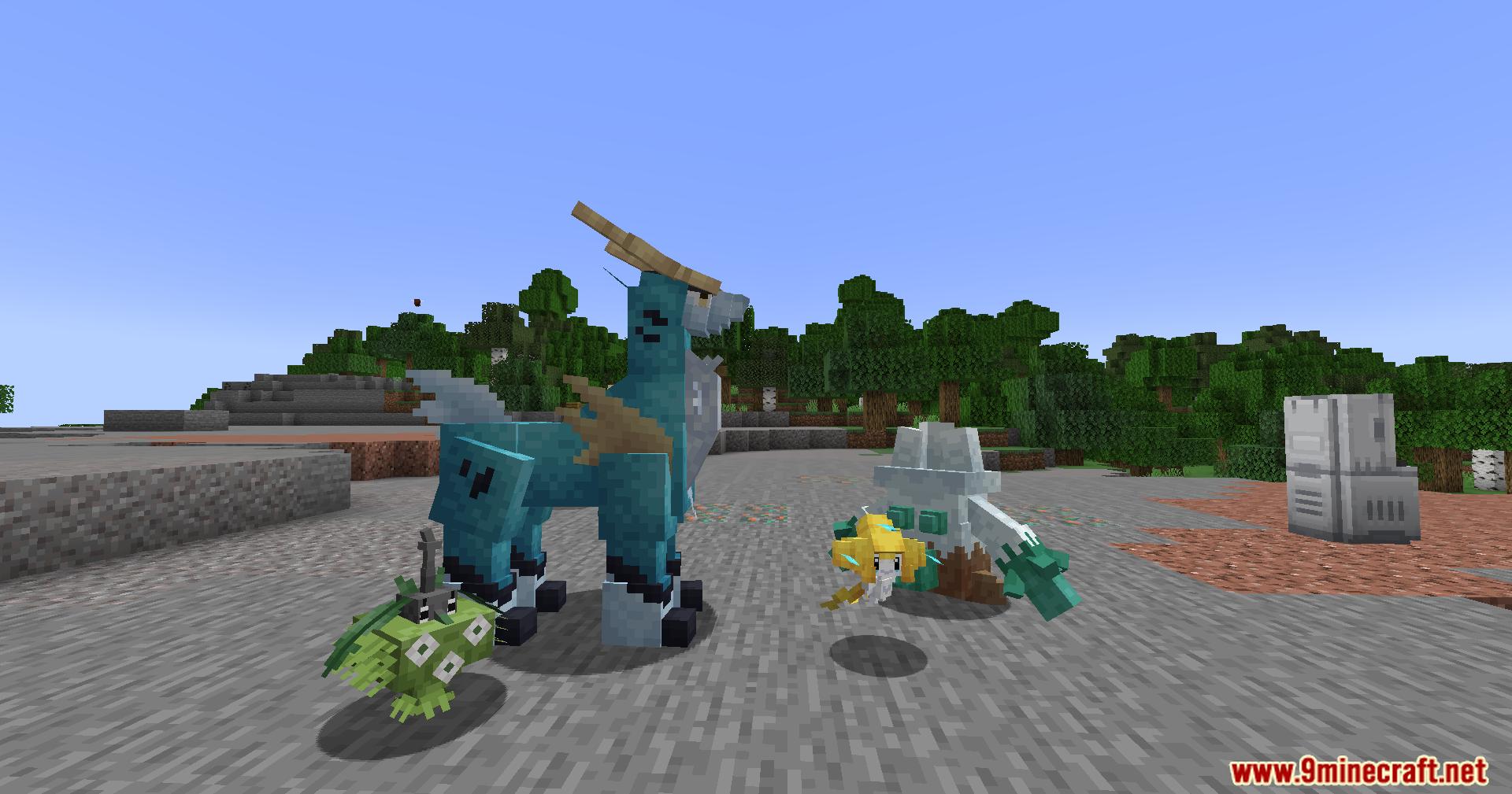 Group of wild Pokemon gathered near a white machine block