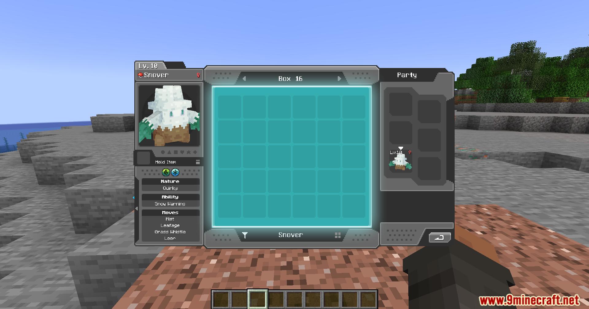 Displaying the stats of Snover within the PC storage menu