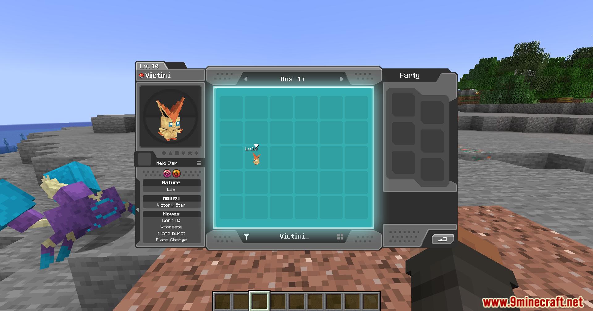Player viewing Victini details in the computer storage box system