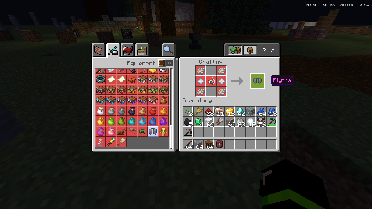 Crafting an Elytra using phantom membranes and nether stars