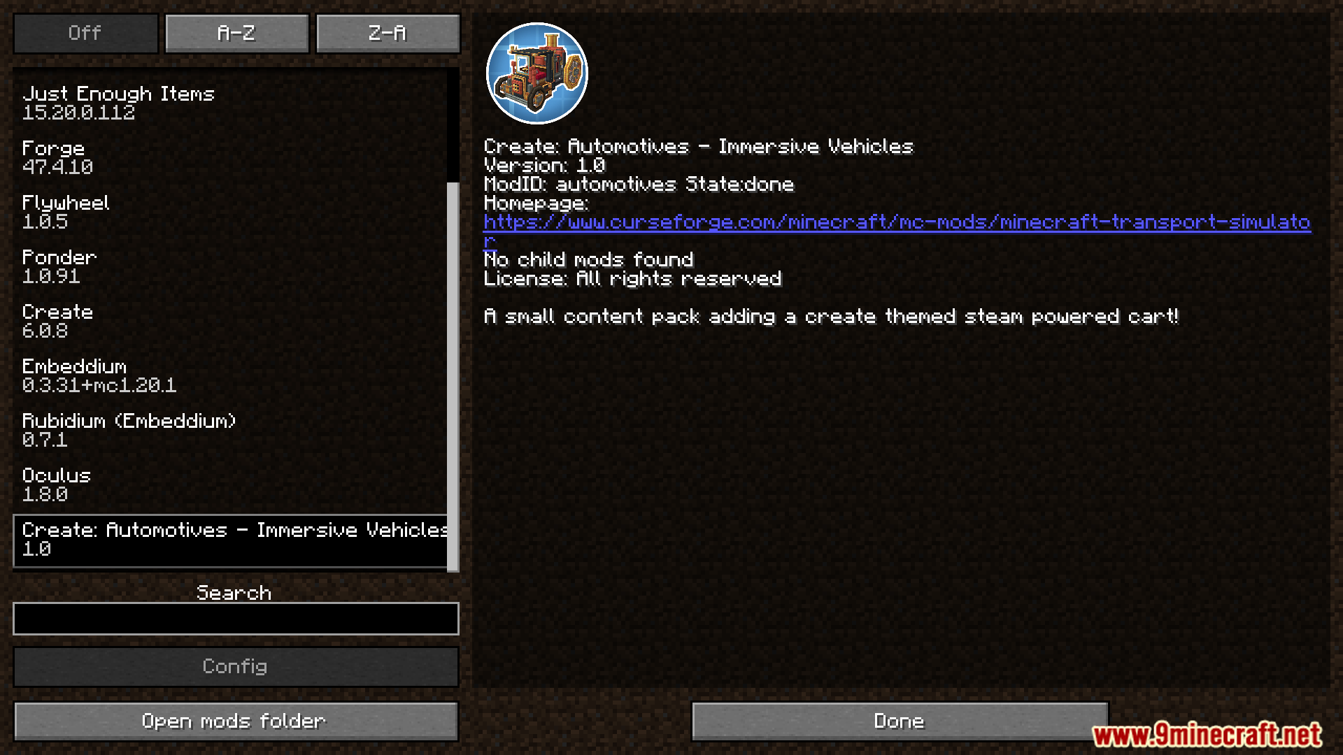 Create Automotives mod