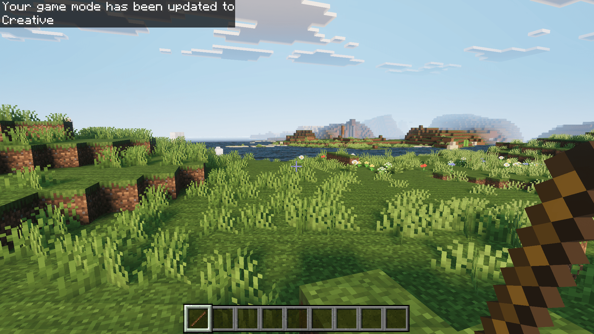 Game mode updated to creative message displayed on screen