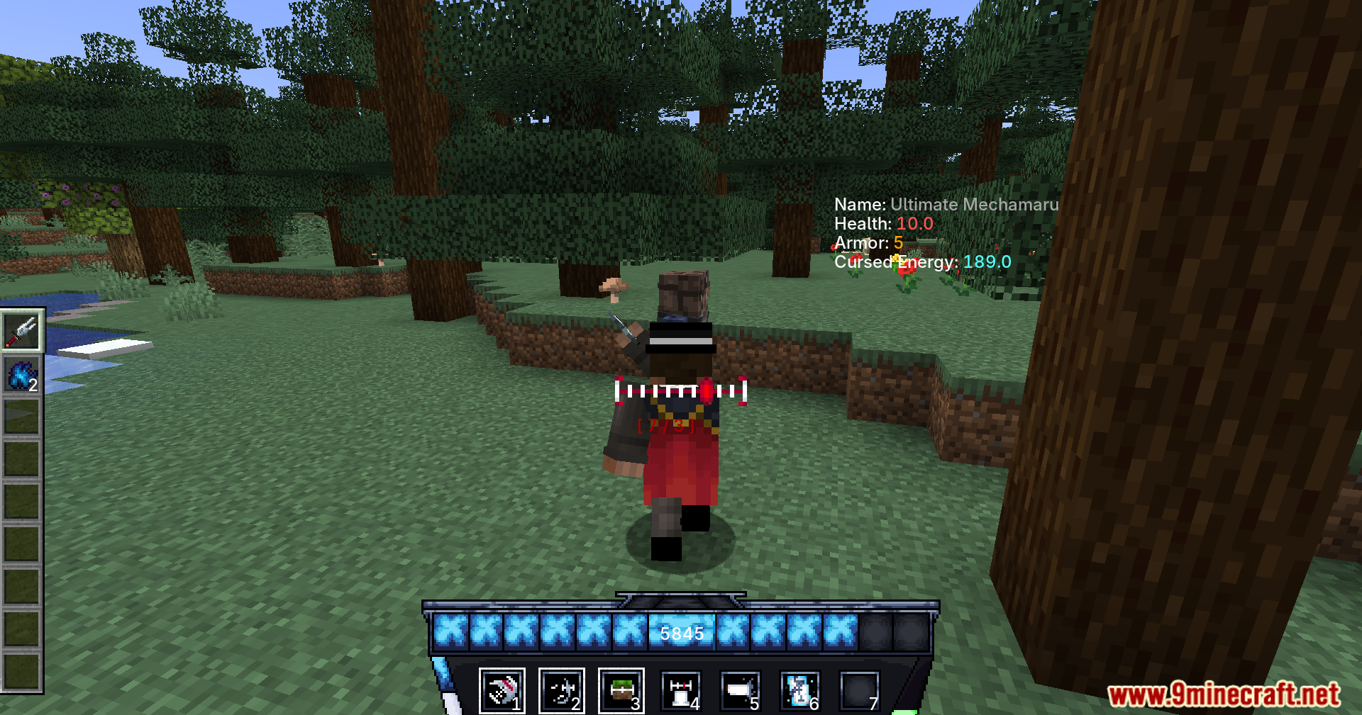 A UI displays the character's cursed energy stats