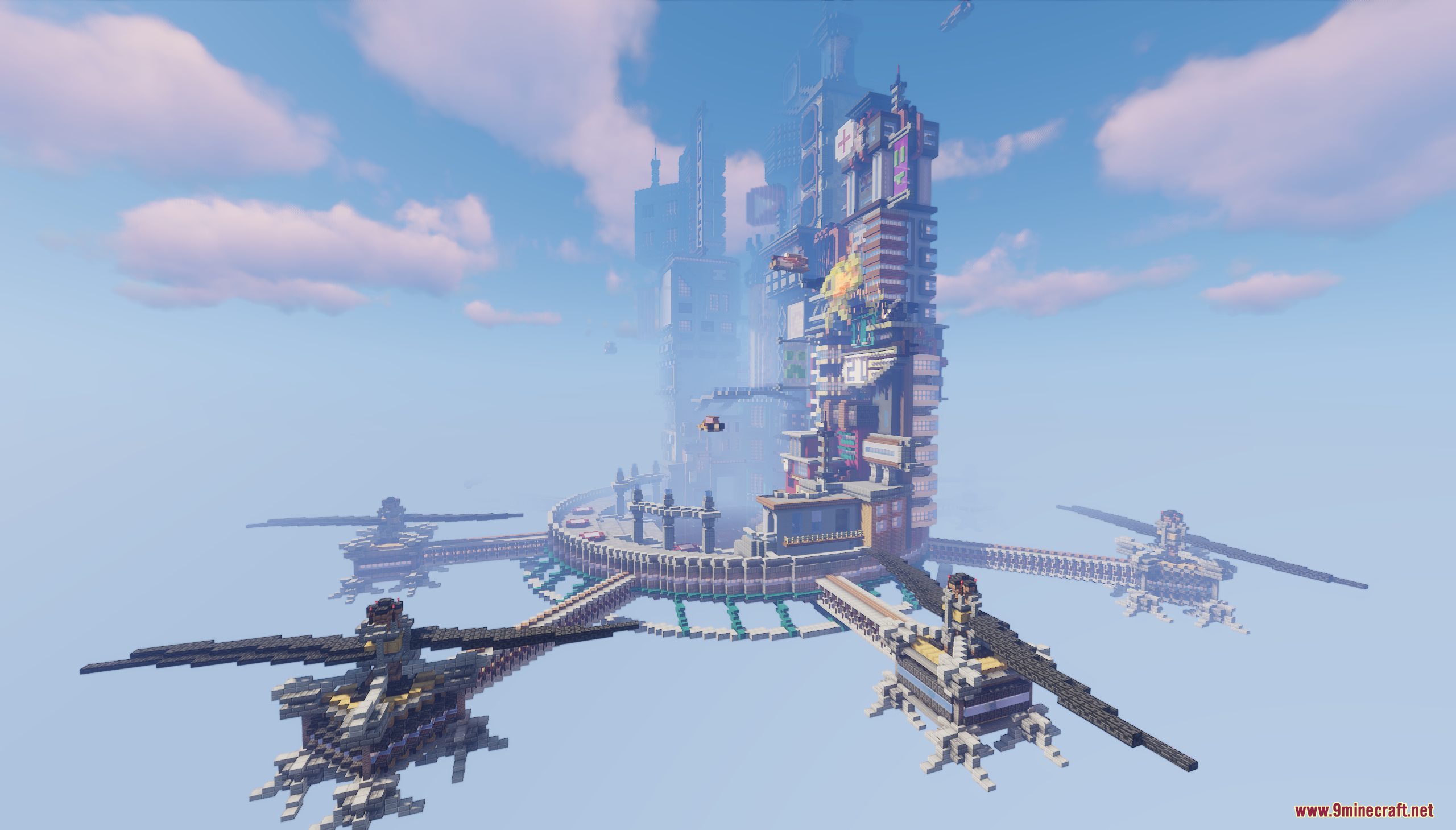 The Cyberpunk Island City Map floating high in the sky