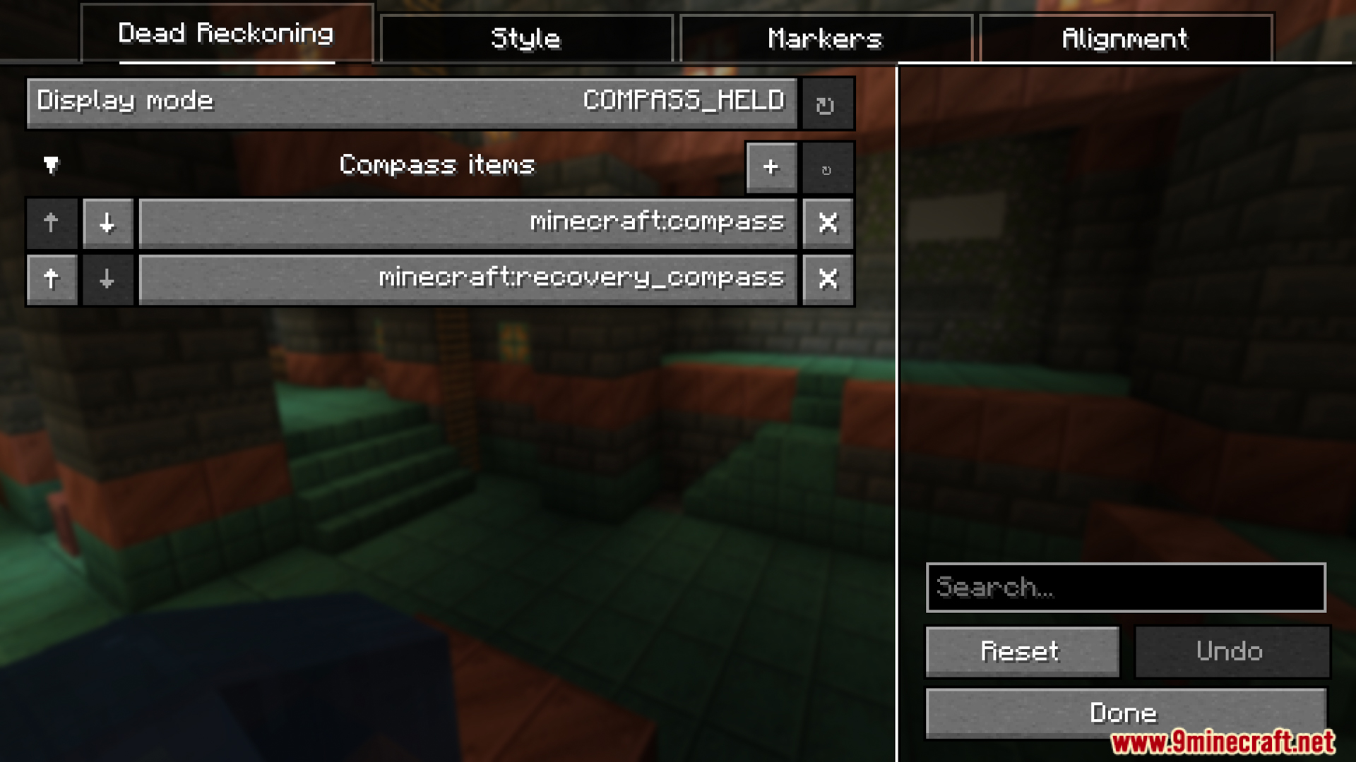 Configuration menu for Dead Reckoning mod showing compass display options