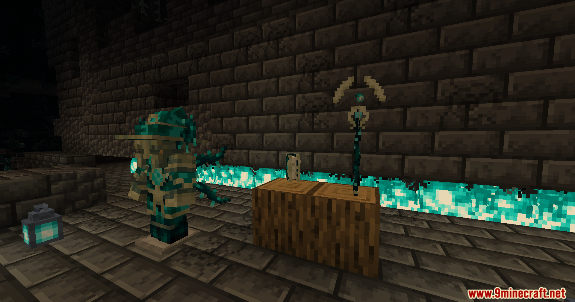 Warden Battlemage armor with staff and spellbook