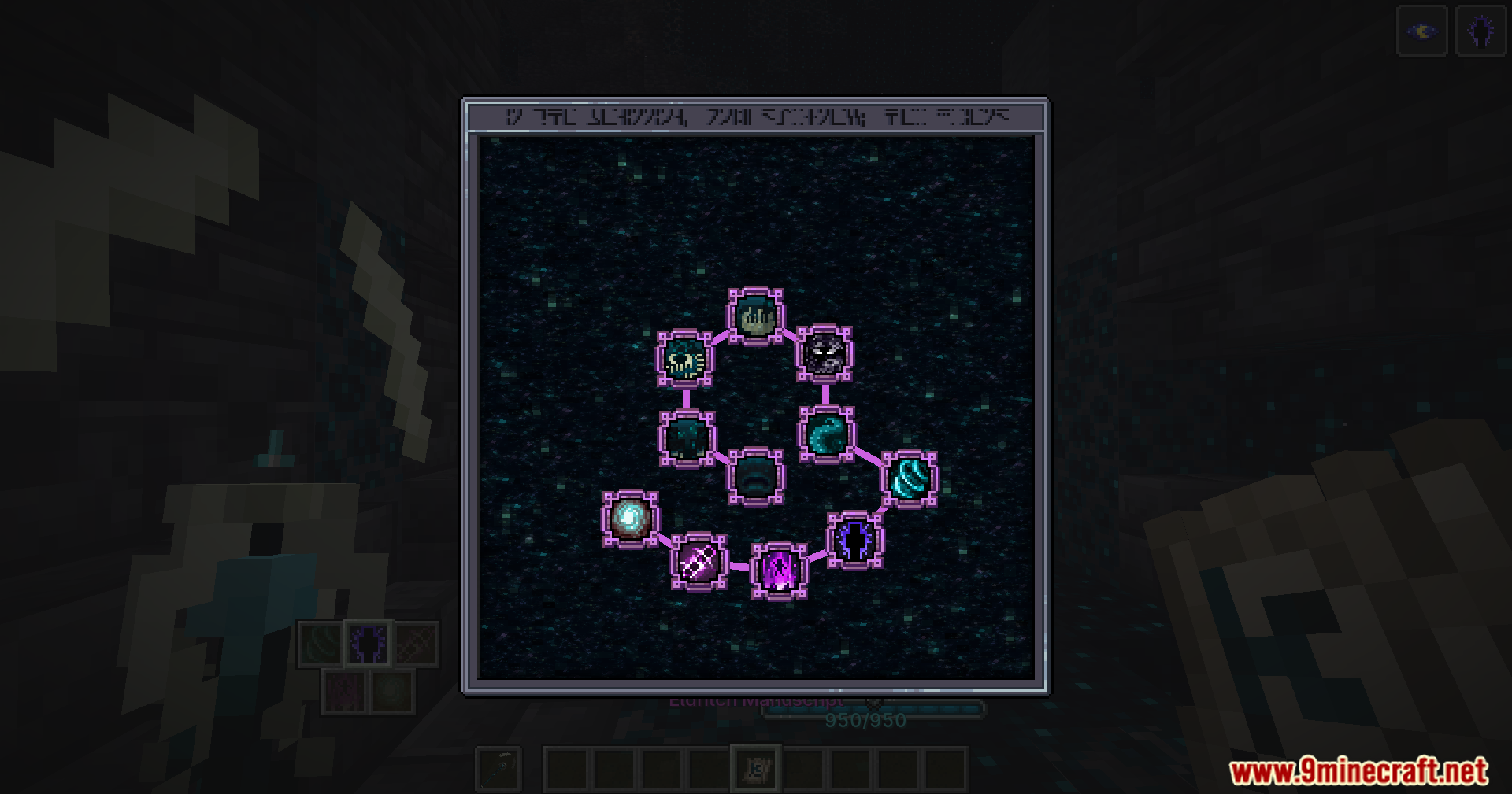 A dark magic skill tree with interconnected spells