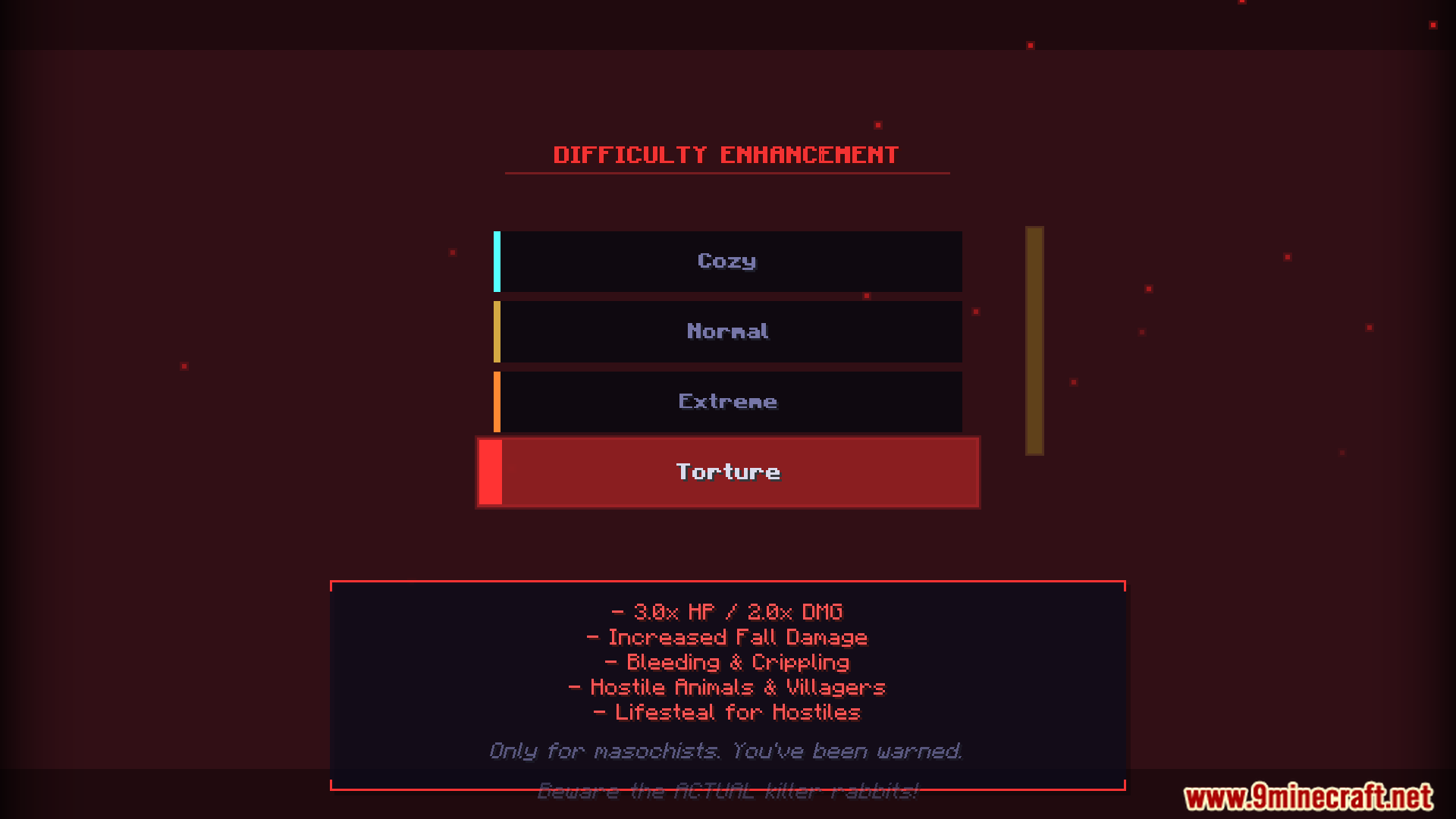 Selecting the Torture difficulty setting for masochistic players