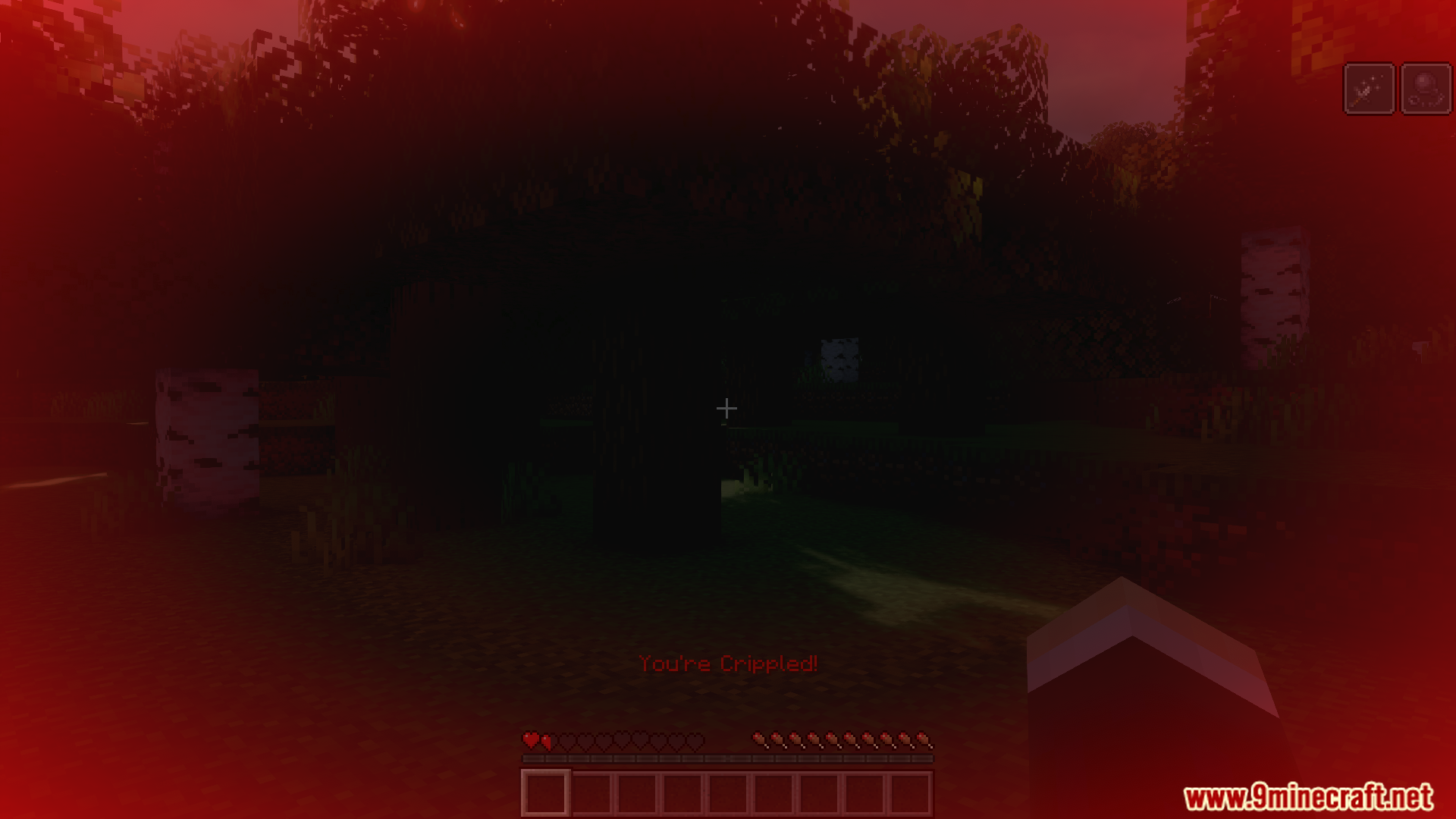 Player is crippled with low health and a red screen