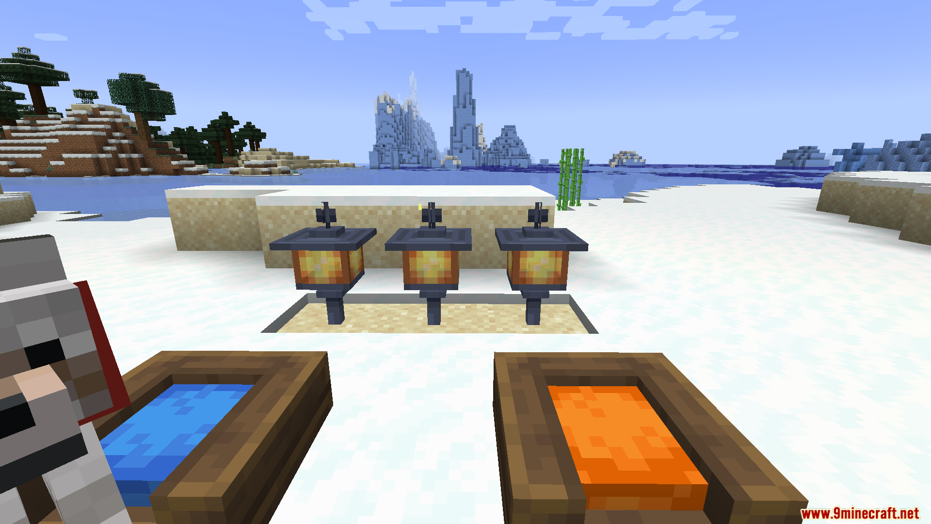 Pet bowls filled with water and lava for animals