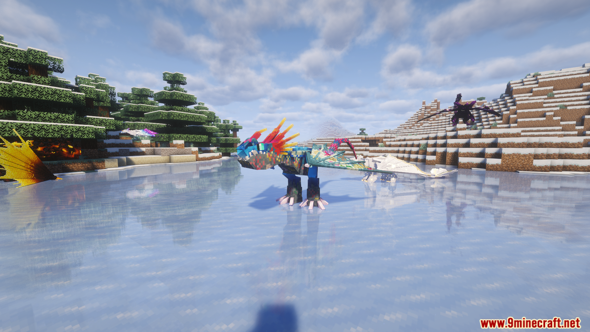 A colorful Tropical Reef Deadly Nadder stands on the ice