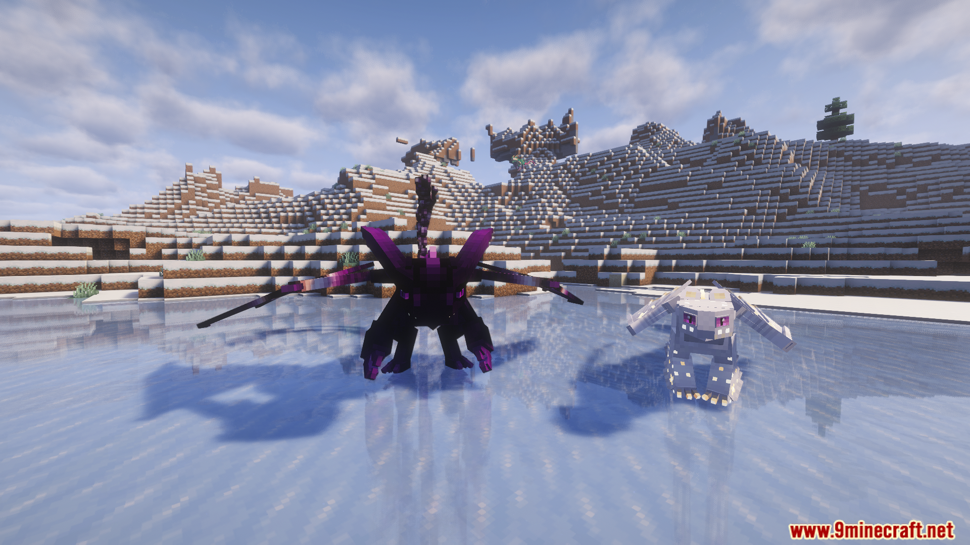 Two different dragons face each other on the ice