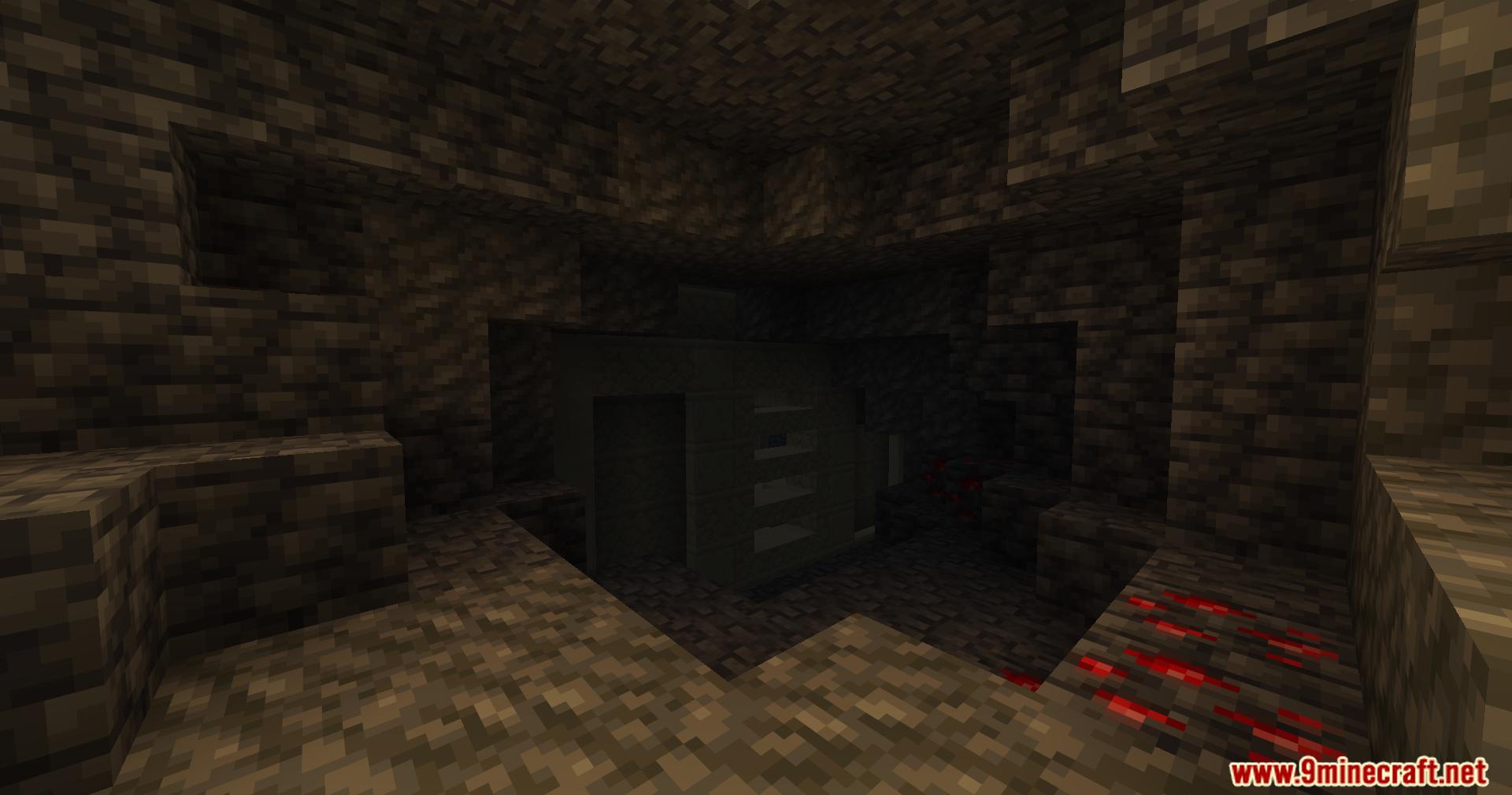 Exploring a dark deepslate dungeon structure in the underground caves