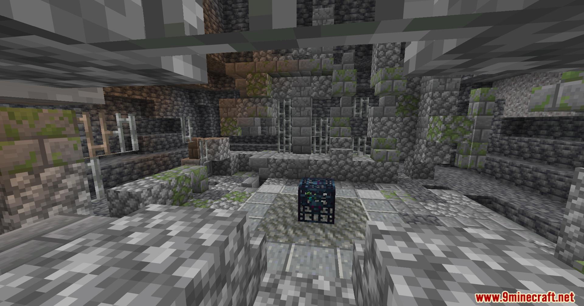 Central mob spawner surrounded by mossy stone in Dungeonsplus mod