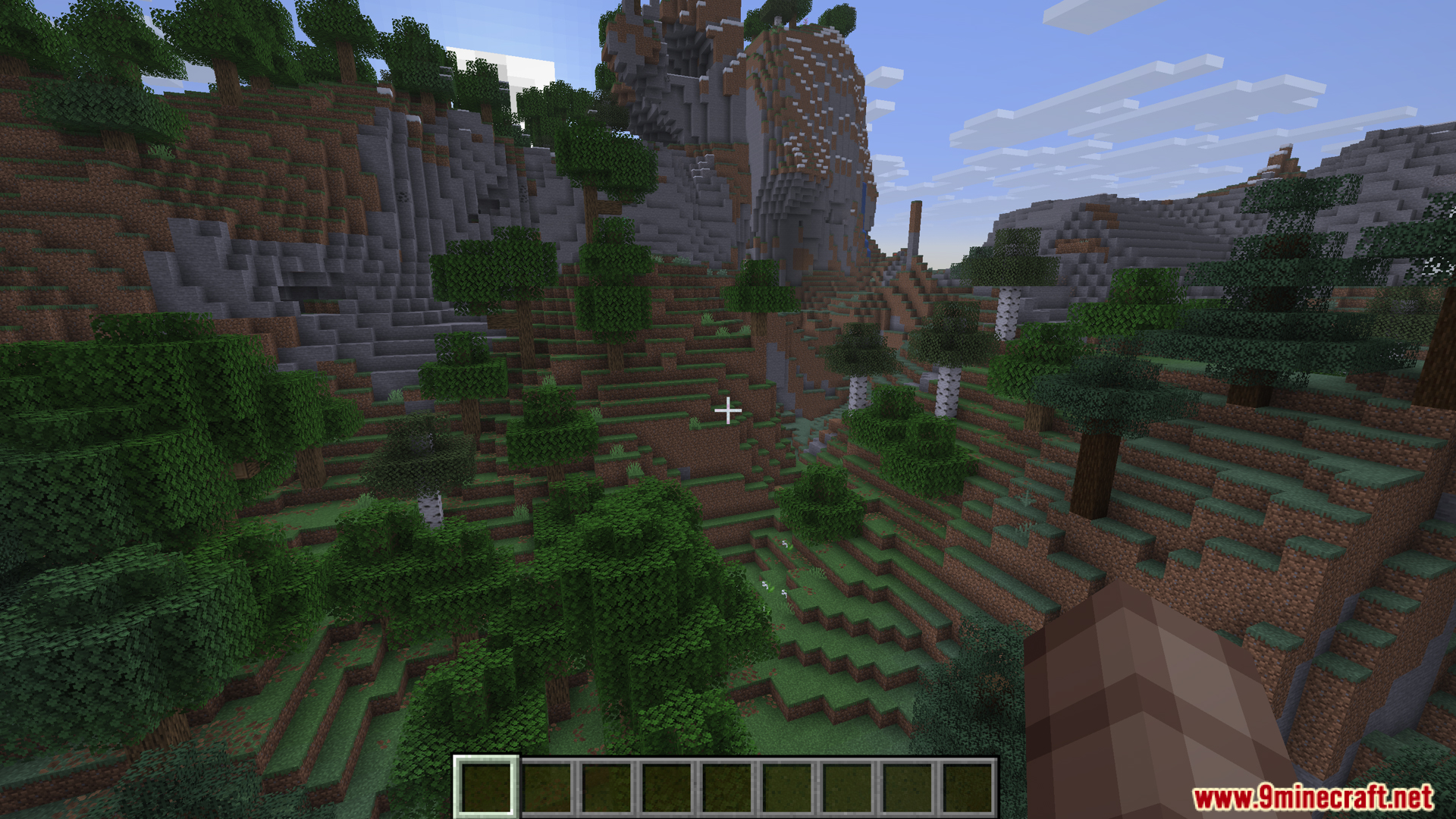 Dynamic Lightings Mod Screenshot 2 Player viewing a grassy mountain landscape during the day