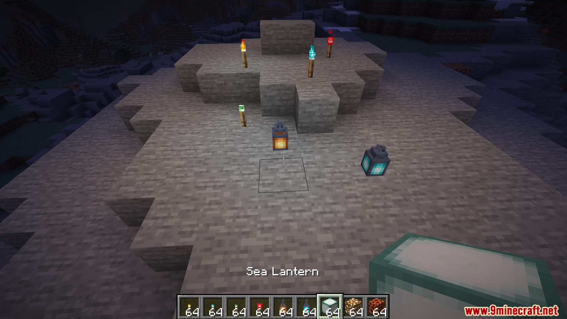 Dynamic Lightings Mod Screenshot 5 Player holding Sea Lantern lighting up area with Dynamic Lightings Mod