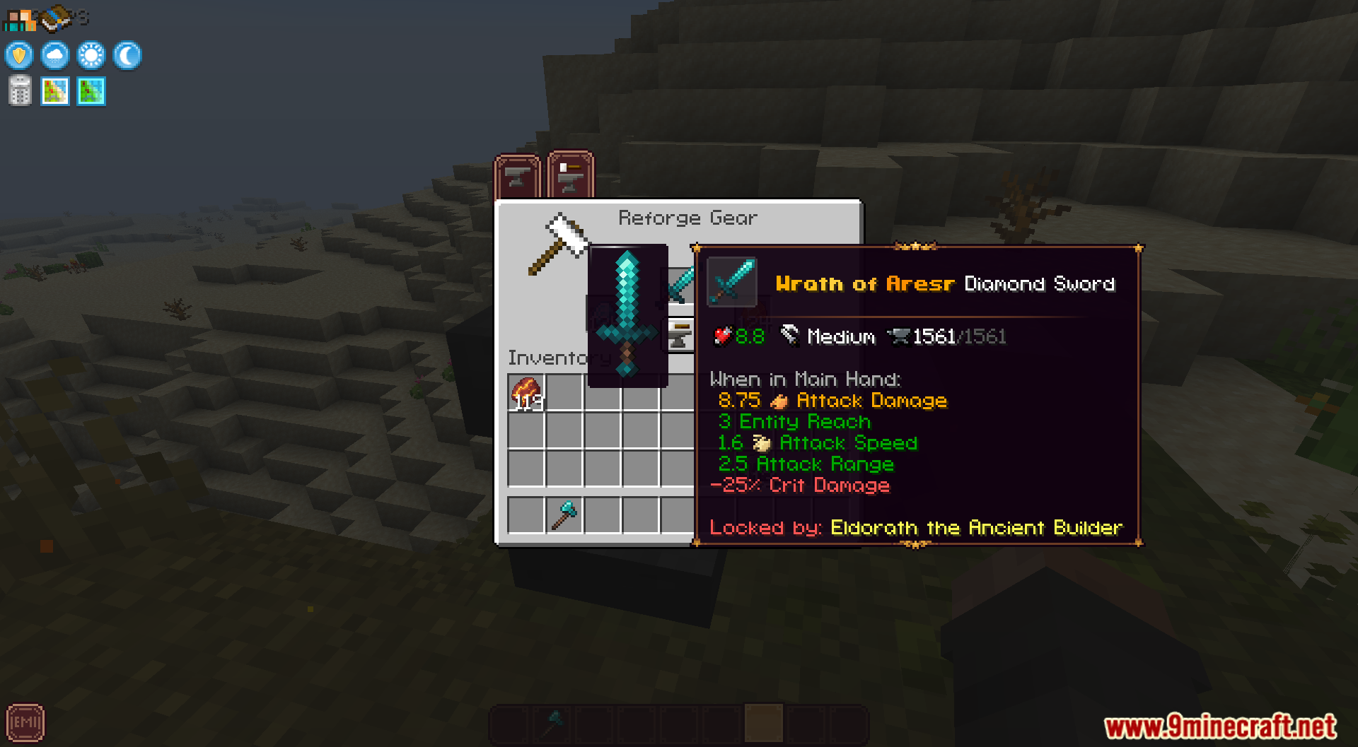 Echelon Linggango Variant mod reforge gear menu showing modified sword stats