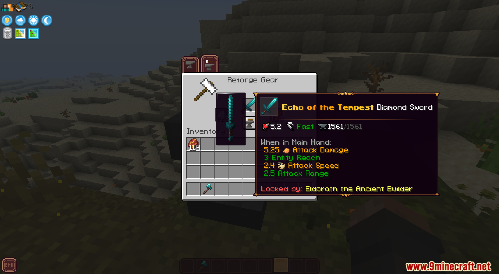 Inspecting Echo of the Tempest Diamond Sword in the reforge interface