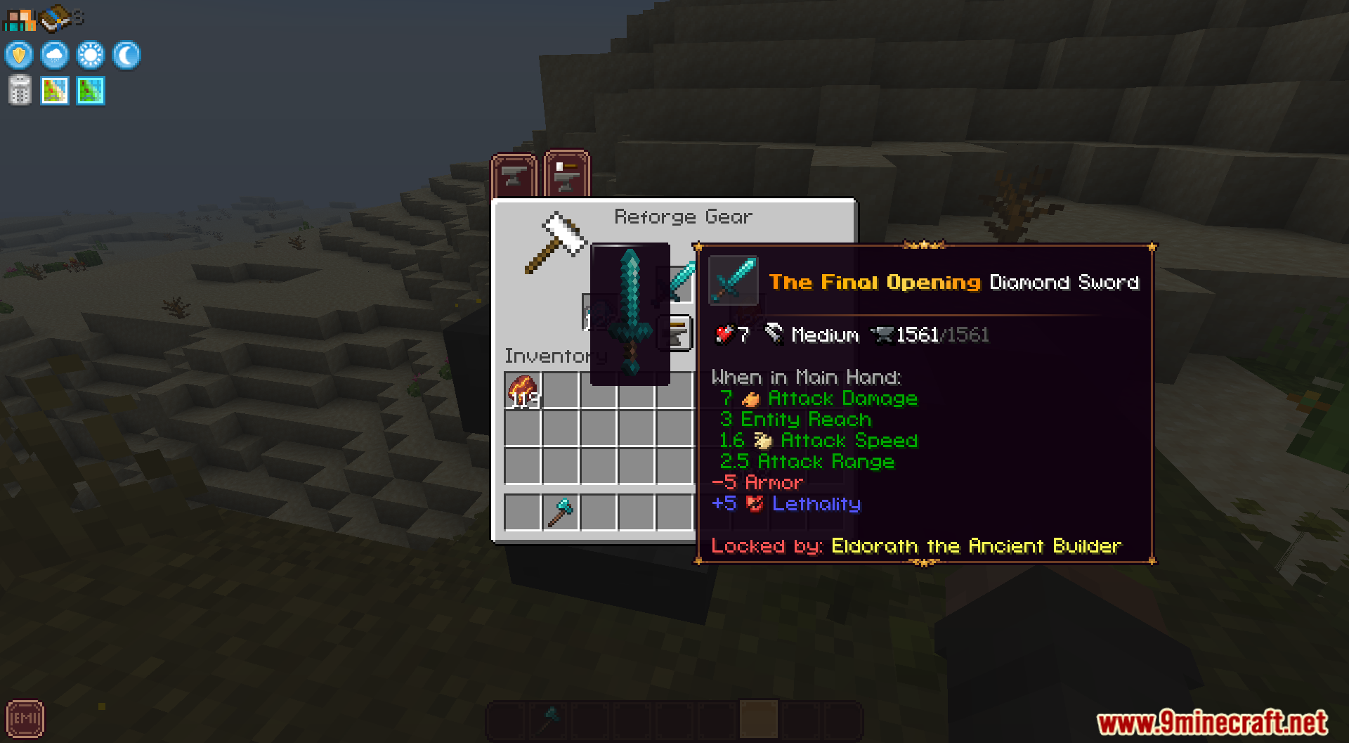 Checking The Final Opening Diamond Sword stats in the reforge menu