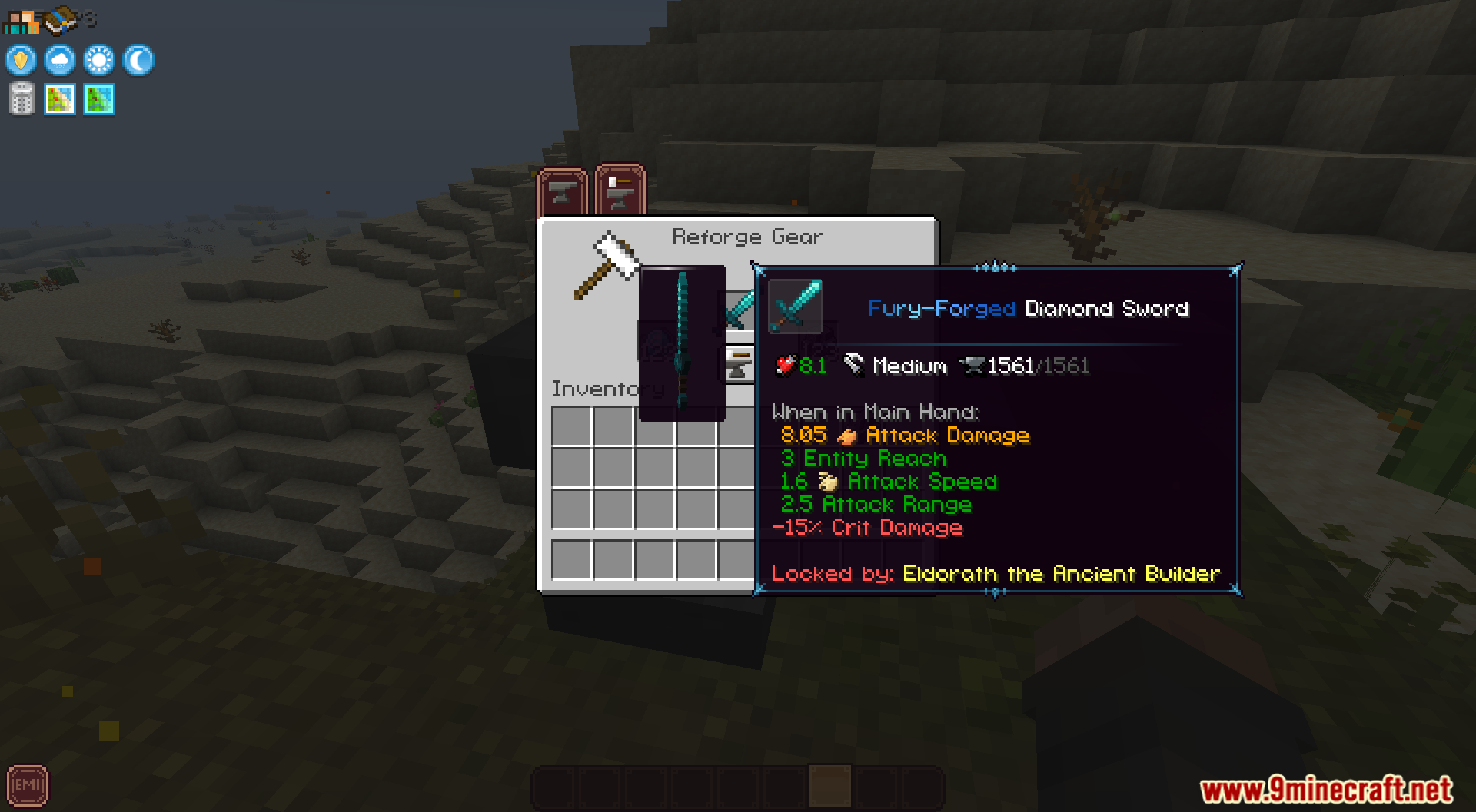 Applying the Fury Forged modifier to a diamond sword in game