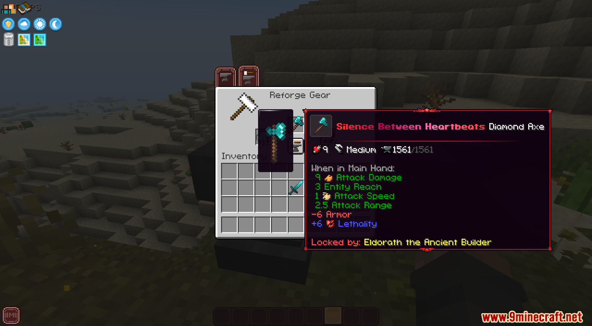 Silence Between Heartbeats Diamond Axe with custom stats in reforge menu